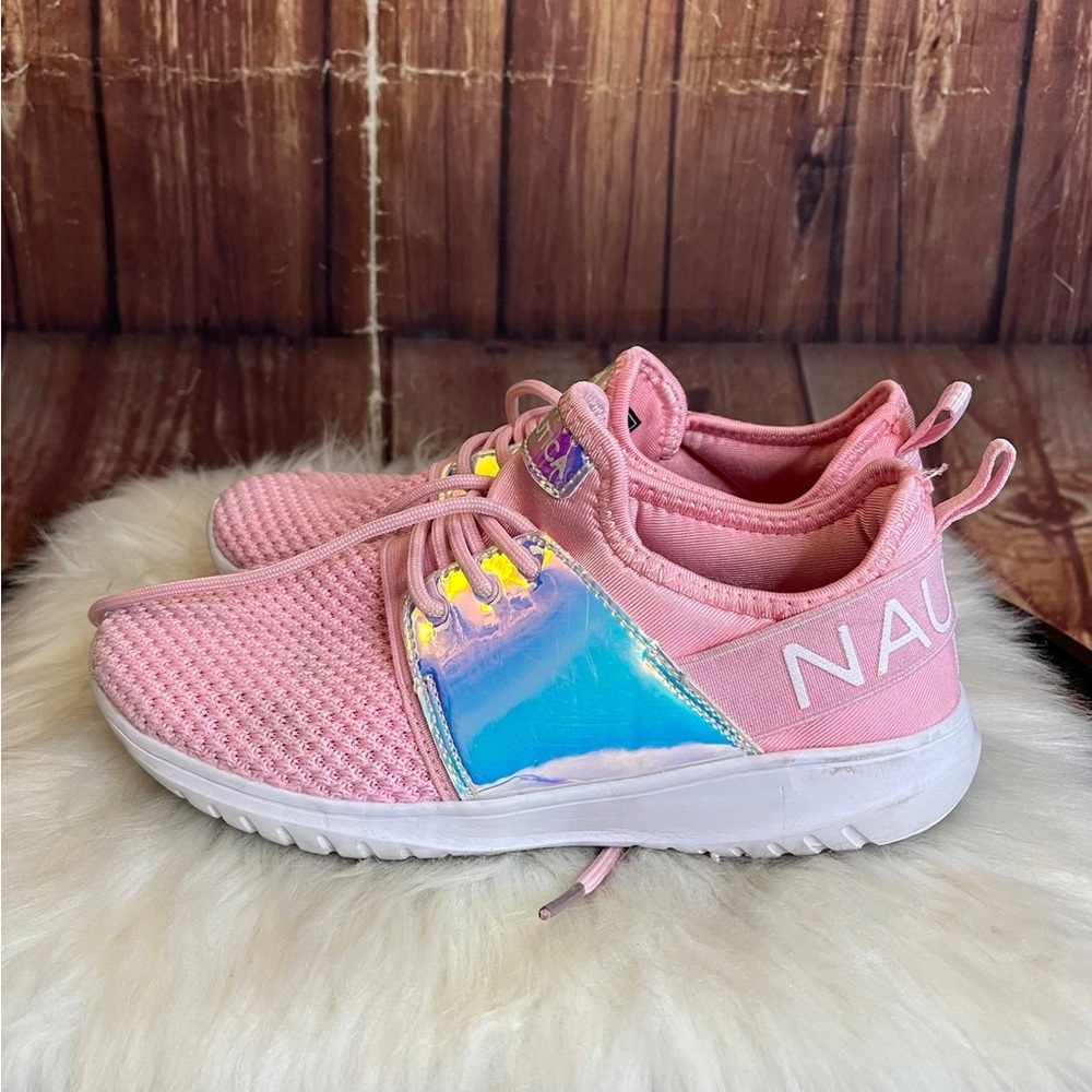 Nautica Girl’s Pink Mesh Holographic Sneakers Athletic Shoes Kapril Size 3